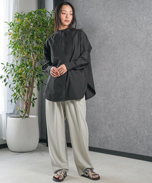 mili an deni（ミリアンデニ）の「ノーカラータキシードシャツ（シャツ/ブラウス・レディース・ブラック/サックスブルー/ブルー/オフホワイト・L/M）」の14枚目の写真