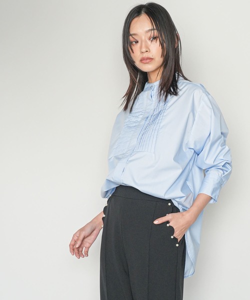 mili an deni（ミリアンデニ）の「ノーカラータキシードシャツ（シャツ/ブラウス・レディース・ブラック/サックスブルー/ブルー/オフホワイト・L/M）」の16枚目の写真