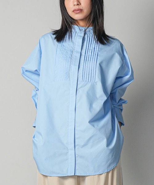 mili an deni（ミリアンデニ）の「ノーカラータキシードシャツ（シャツ/ブラウス・レディース・ブラック/サックスブルー/ブルー/オフホワイト・L/M）」の19枚目の写真