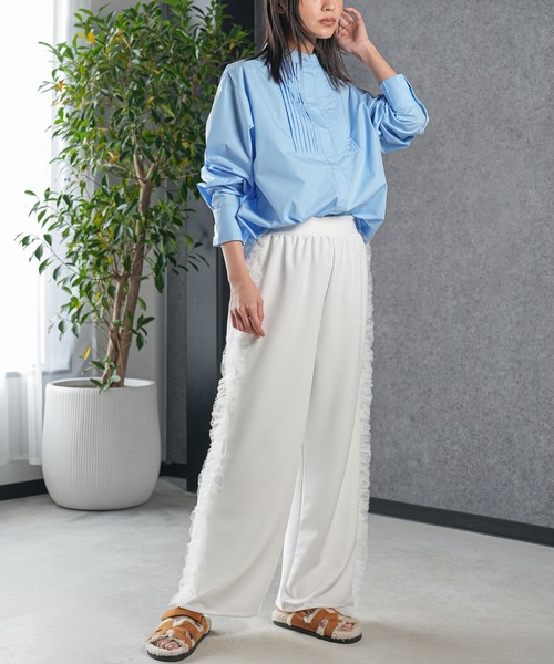 mili an deni（ミリアンデニ）の「ノーカラータキシードシャツ（シャツ/ブラウス・レディース・ブラック/サックスブルー/ブルー/オフホワイト・L/M）」の21枚目の写真