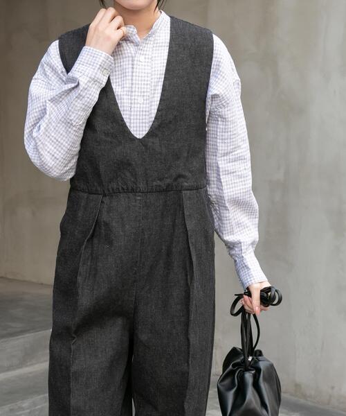 FORK&SPOON(フォークアンドスプーン)の「FORK&SPOON 綿麻デニムオールインワン(サロペット/オーバーオール・レディース・ワンウォッシュ/ブラック・1/2)」の8枚目の写真