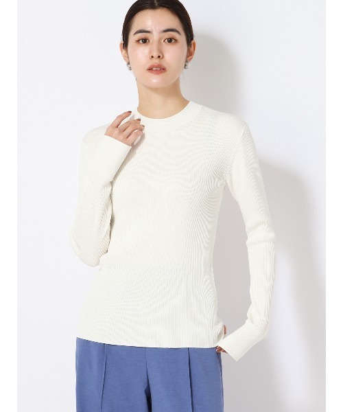SUIT SQUARE（スーツスクエア）の「ハイネックリブニット フレアスリーブ ハンドウォッシュ ストレッチレーヨン 無地（Tシャツ/カットソー・レディース・グリーン/ホワイト/アイボリー・38(9号)）」の2枚目の写真