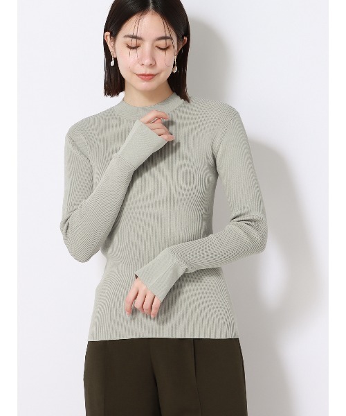 SUIT SQUARE（スーツスクエア）の「ハイネックリブニット フレアスリーブ ハンドウォッシュ ストレッチレーヨン 無地（Tシャツ/カットソー・レディース・グリーン/ホワイト/アイボリー・38(9号)）」の7枚目の写真