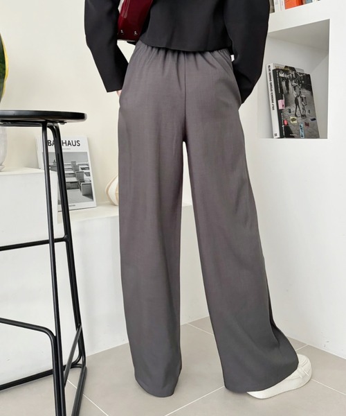 Eclat one(エクラワン)の「【Eclat one】レイヤードデザイン ウエストゴム 麻調 ワイドパンツ(その他パンツ・レディース・チャコール/ベージュ・FREE)」の7枚目の写真