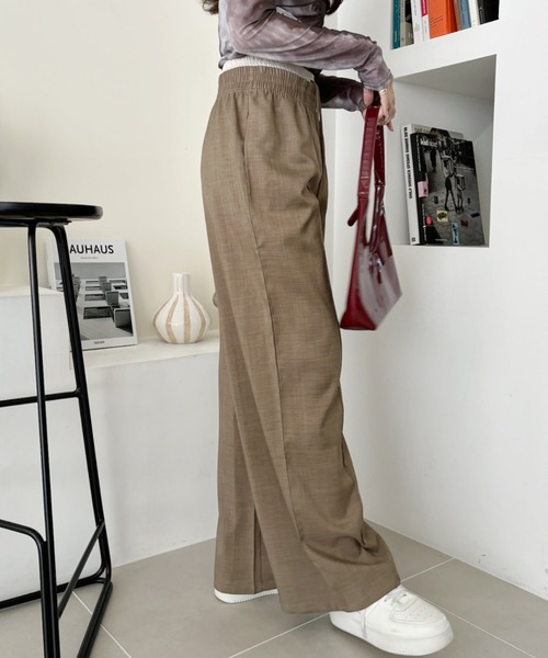 Eclat one(エクラワン)の「【Eclat one】レイヤードデザイン ウエストゴム 麻調 ワイドパンツ(その他パンツ・レディース・チャコール/ベージュ・FREE)」の11枚目の写真