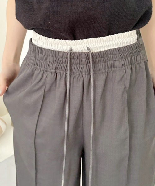 Eclat one(エクラワン)の「【Eclat one】レイヤードデザイン ウエストゴム 麻調 ワイドパンツ(その他パンツ・レディース・チャコール/ベージュ・FREE)」の18枚目の写真