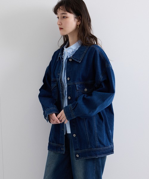 VICKY（ビッキー）の「オーバーシルエットデニムジャケット≪洗濯機で洗える≫（デニムジャケット・レディース・ブラック/ブルー/ネイビー・M/L）」の5枚目の写真