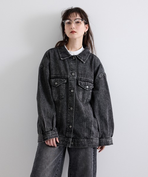 VICKY（ビッキー）の「オーバーシルエットデニムジャケット≪洗濯機で洗える≫（デニムジャケット・レディース・ブラック/ブルー/ネイビー・M/L）」の13枚目の写真