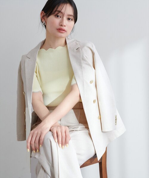 natural couture（ナチュラルクチュール）の「osonoべこべこ金釦綿麻テーラードジャケット（ブルゾン・レディース・ネイビー/ベージュ/ブラック/ライトベージュ・FREE）」の3枚目の写真