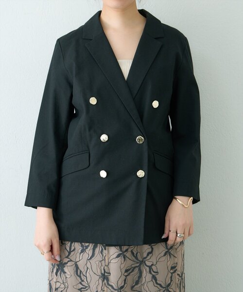 natural couture（ナチュラルクチュール）の「osonoべこべこ金釦綿麻テーラードジャケット（ブルゾン・レディース・ネイビー/ベージュ/ブラック/ライトベージュ・FREE）」の15枚目の写真