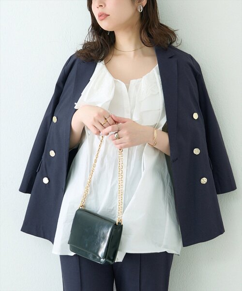 natural couture（ナチュラルクチュール）の「osonoべこべこ金釦綿麻テーラードジャケット（ブルゾン・レディース・ネイビー/ベージュ/ブラック/ライトベージュ・FREE）」の12枚目の写真