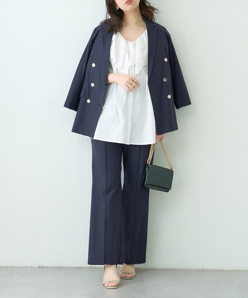 natural couture（ナチュラルクチュール）の「osonoべこべこ金釦綿麻テーラードジャケット（ブルゾン・レディース・ネイビー/ベージュ/ブラック/ライトベージュ・FREE）」の14枚目の写真