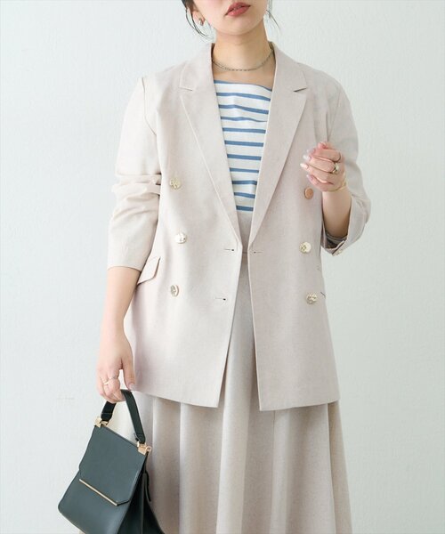 natural couture（ナチュラルクチュール）の「osonoべこべこ金釦綿麻テーラードジャケット（ブルゾン・レディース・ネイビー/ベージュ/ブラック/ライトベージュ・FREE）」の5枚目の写真