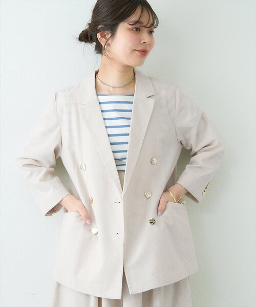 natural couture（ナチュラルクチュール）の「osonoべこべこ金釦綿麻テーラードジャケット（ブルゾン・レディース・ネイビー/ベージュ/ブラック/ライトベージュ・FREE）」の6枚目の写真