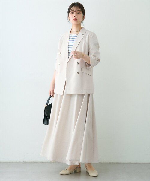 natural couture（ナチュラルクチュール）の「osonoべこべこ金釦綿麻テーラードジャケット（ブルゾン・レディース・ネイビー/ベージュ/ブラック/ライトベージュ・FREE）」の8枚目の写真