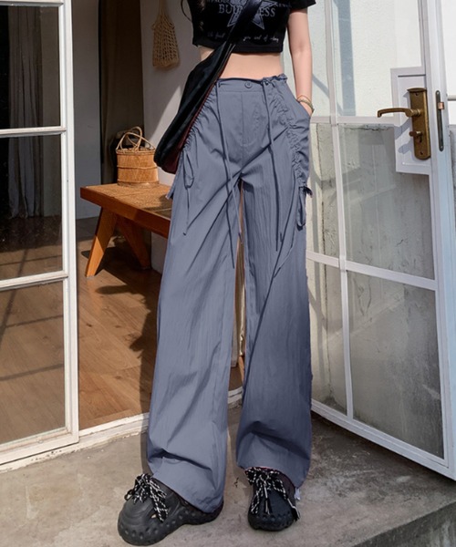 Mela(メラ)の「サイドリボンカーゴパンツ(カーゴパンツ・レディース・グレー/ブラック・S/M/L)」の1枚目の写真