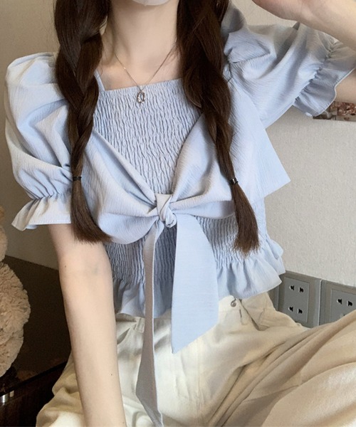 SpRay(スプレイ)の「リボン半袖シャ-リングブラウス(シャツ/ブラウス・レディース・アイボリー/ピンク/ホワイト/パープル/ブラック・FREE)」の19枚目の写真