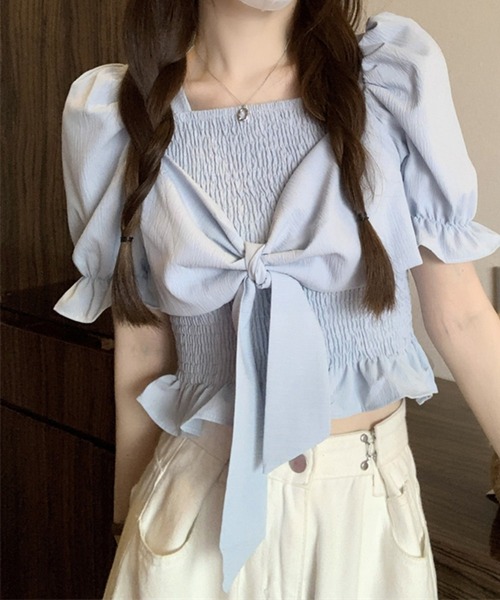 SpRay(スプレイ)の「リボン半袖シャ-リングブラウス(シャツ/ブラウス・レディース・アイボリー/ピンク/ホワイト/パープル/ブラック・FREE)」の20枚目の写真