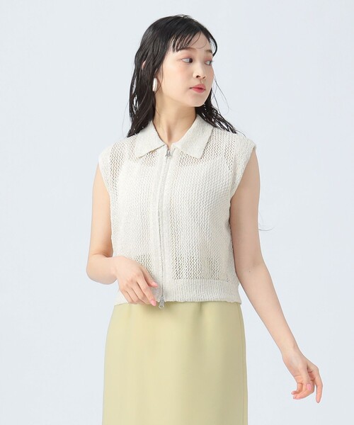 BEAMS HEART(ビームスハート)の「ラメニット メッシュ ポロベスト(ベスト・レディース・ホワイト系その他5/ブラック/グリーン・FREE)」の10枚目の写真