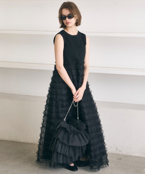 ノースリーブドッキングチュールワンピース（ワンピース