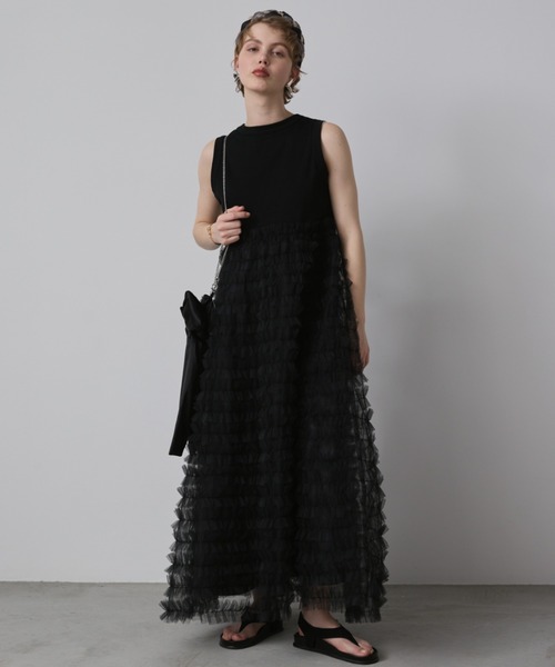 PERNA（ペルナ）の「ノースリーブドッキングチュールワンピース