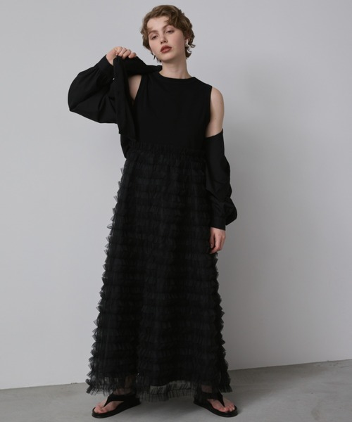 ノースリーブドッキングチュールワンピース（ワンピース