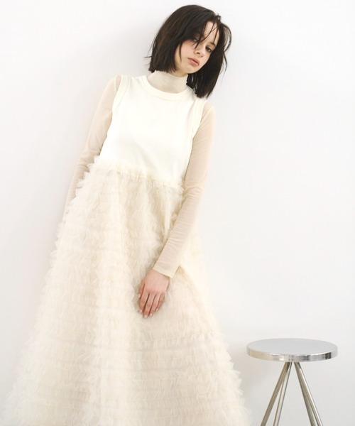 ノースリーブドッキングチュールワンピース（ワンピース