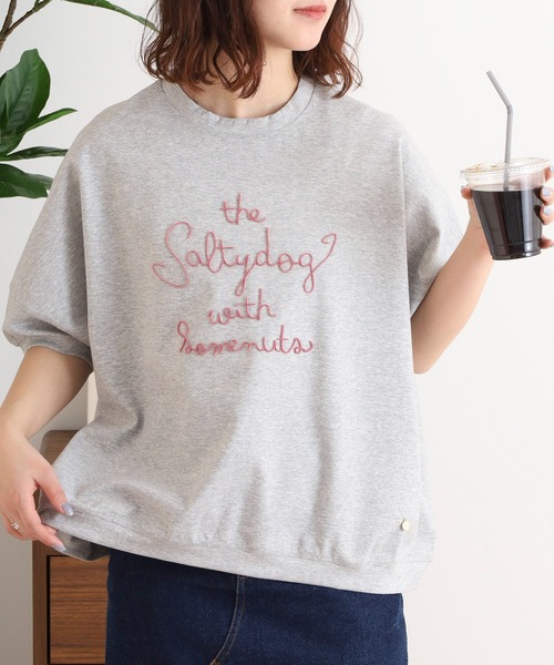 セール】EGLANTINE 歯ブラシ加工刺繍Tシャツ ぽわん袖カットソー