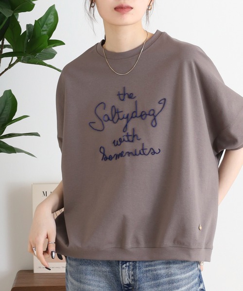 EGLANTINE(エグランティーヌ)の「EGLANTINE 歯ブラシ加工刺繍Tシャツ ぽわん袖カットソー(Tシャツ/カットソー・レディース・コーラル/ベージュ/モカ/杢グレー・40)」の3枚目の写真