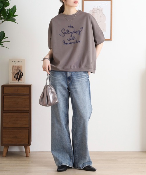 EGLANTINE(エグランティーヌ)の「EGLANTINE 歯ブラシ加工刺繍Tシャツ ぽわん袖カットソー(Tシャツ/カットソー・レディース・コーラル/ベージュ/モカ/杢グレー・40)」の12枚目の写真