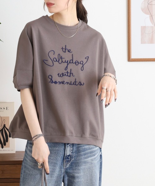 EGLANTINE(エグランティーヌ)の「EGLANTINE 歯ブラシ加工刺繍Tシャツ ぽわん袖カットソー(Tシャツ/カットソー・レディース・コーラル/ベージュ/モカ/杢グレー・40)」の10枚目の写真