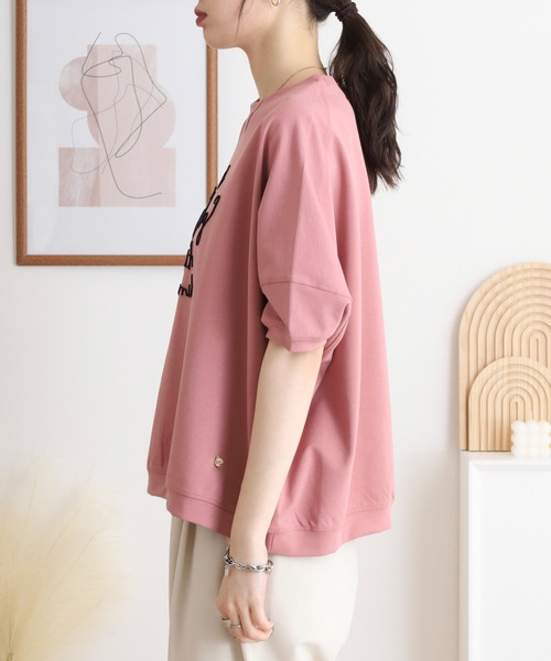 EGLANTINE(エグランティーヌ)の「EGLANTINE 歯ブラシ加工刺繍Tシャツ ぽわん袖カットソー(Tシャツ/カットソー・レディース・コーラル/ベージュ/モカ/杢グレー・40)」の22枚目の写真