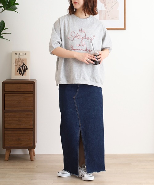 tシャツ EGLANTINE 歯ブラシ加工刺繍Tシャツ ぽわん袖カットソー レディース EGLANTINE tシャツ 歯ブラシ加工刺繍Tシャツ ぽわん袖カットソー