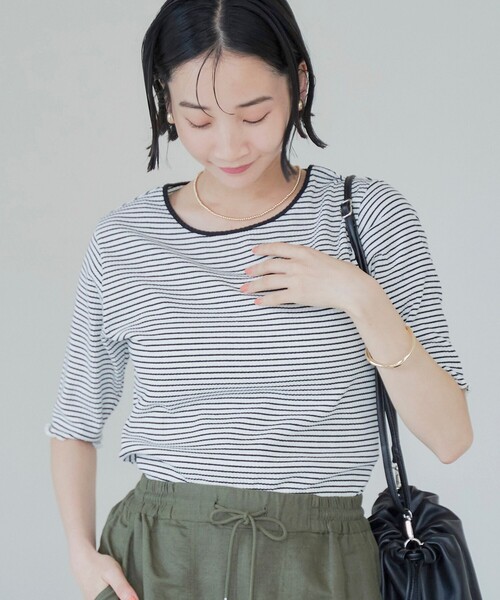 coen（コーエン）の「メロークルーリブTシャツ（Tシャツ/カットソー・レディース・ブラック/オフホワイト/オレンジ/その他1/コバルトブルー・M/L）」の5枚目の写真