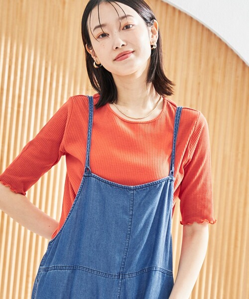 coen（コーエン）の「メロークルーリブTシャツ（Tシャツ/カットソー・レディース・ブラック/オフホワイト/オレンジ/その他1/コバルトブルー・M/L）」の4枚目の写真