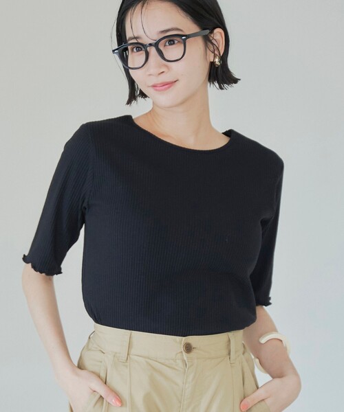 coen（コーエン）の「メロークルーリブTシャツ（Tシャツ/カットソー・レディース・ブラック/オフホワイト/オレンジ/その他1/コバルトブルー・M/L）」の2枚目の写真