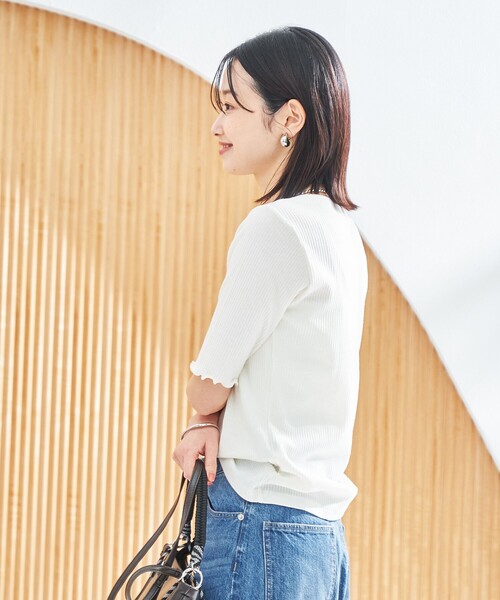 coen（コーエン）の「メロークルーリブTシャツ（Tシャツ/カットソー・レディース・ブラック/オフホワイト/オレンジ/その他1/コバルトブルー・M/L）」の7枚目の写真