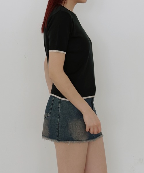 Mili affinity（ミリアフィニティー）の「バイカラーニットトップス（Tシャツ/カットソー・レディース・ピンク/アイボリー/ブラック/ブルー/グレー・FREE）」の8枚目の写真