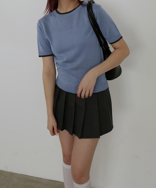 Mili affinity（ミリアフィニティー）の「バイカラーニットトップス（Tシャツ/カットソー・レディース・ピンク/アイボリー/ブラック/ブルー/グレー・FREE）」の14枚目の写真