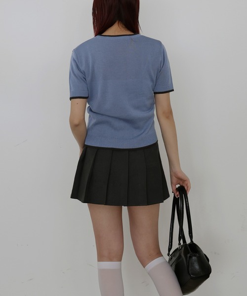 Mili affinity（ミリアフィニティー）の「バイカラーニットトップス（Tシャツ/カットソー・レディース・ピンク/アイボリー/ブラック/ブルー/グレー・FREE）」の16枚目の写真