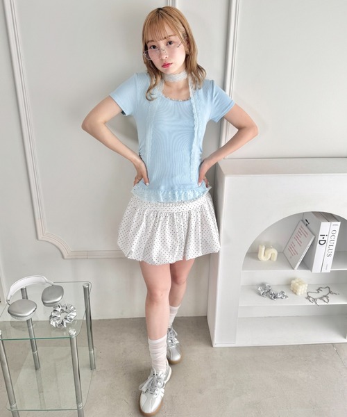 Loueme（ルエム）の「レースチョーカー付き裾フリルトップス（Tシャツ/カットソー・レディース・ライトブルー/ブラック/グレー/オフホワイト・FREE）」の17枚目の写真