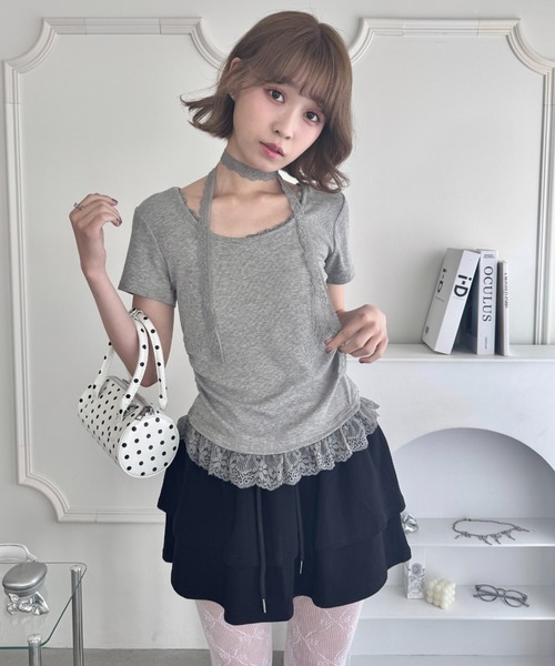 Luv チョーカー付きトップス グレー Luv チョーカー付きトップス グレー Luv チョーカー付きトップス