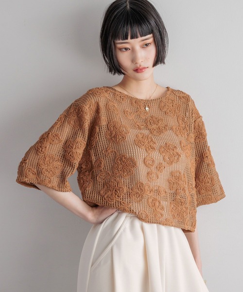 LOWRYS FARM（ローリーズファーム）の「３Ｄレース５Ｓ　 492171（Tシャツ/カットソー・レディース・ブラック/アイボリー/ブラウン・FREE）」の10枚目の写真