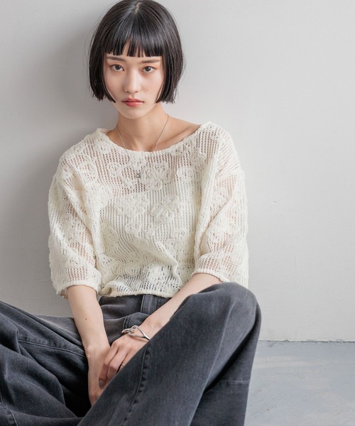 LOWRYS FARM（ローリーズファーム）の「３Ｄレース５Ｓ　 492171（Tシャツ/カットソー・レディース・ブラック/アイボリー/ブラウン・FREE）」の5枚目の写真