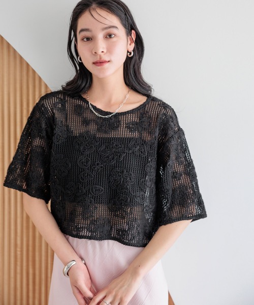 LOWRYS FARM（ローリーズファーム）の「３Ｄレース５Ｓ　 492171（Tシャツ/カットソー・レディース・ブラック/アイボリー/ブラウン・FREE）」の18枚目の写真