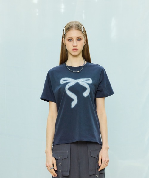 LARTIGENT(ラーティゼン)の「L9 RIBBON T-SHIRT(Tシャツ/カットソー・レディース・ホワイト/ネイビー・FREE)」の7枚目の写真