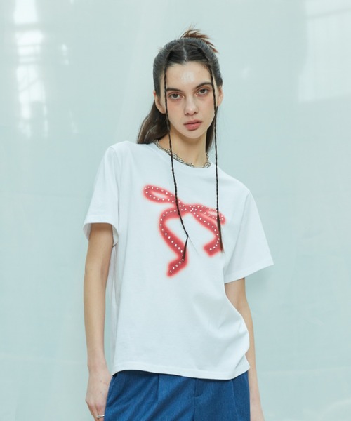 LARTIGENT(ラーティゼン)の「L9 RIBBON T-SHIRT(Tシャツ/カットソー・レディース・ホワイト/ネイビー・FREE)」の5枚目の写真