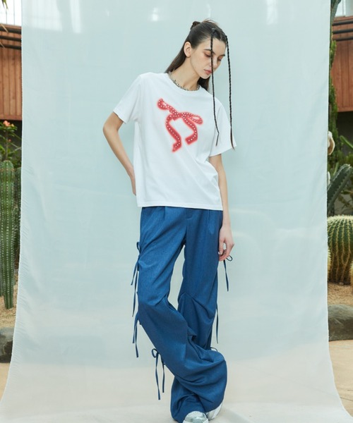 LARTIGENT(ラーティゼン)の「L9 RIBBON T-SHIRT(Tシャツ/カットソー・レディース・ホワイト/ネイビー・FREE)」の6枚目の写真