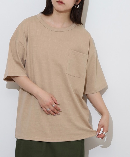 FUNALIVE(ファンアライブ)の「楊柳ジャガード 無地 半袖 Tシャツ(Tシャツ/カットソー・メンズ・ネイビー/ベージュ/グレー/ブラック・L/LL/M)」の15枚目の写真