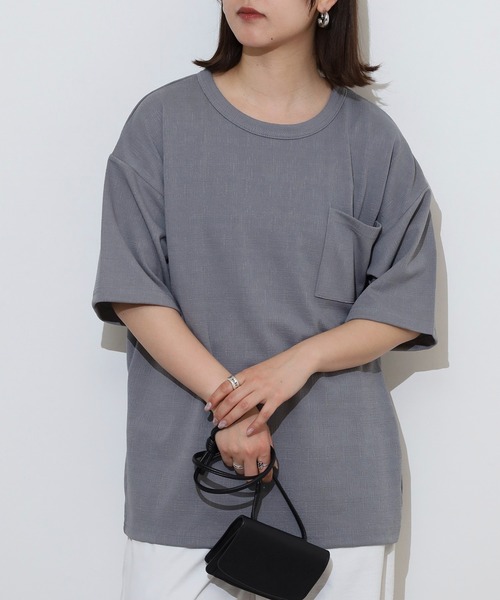 FUNALIVE(ファンアライブ)の「楊柳ジャガード 無地 半袖 Tシャツ(Tシャツ/カットソー・メンズ・ネイビー/ベージュ/グレー/ブラック・L/LL/M)」の10枚目の写真
